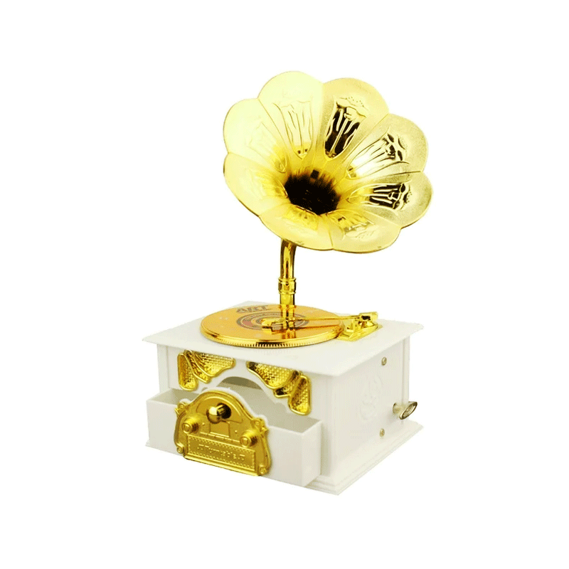 ANTIQUE GRAMOPHONE DECOR RETRO MUSIC BOX WHITE