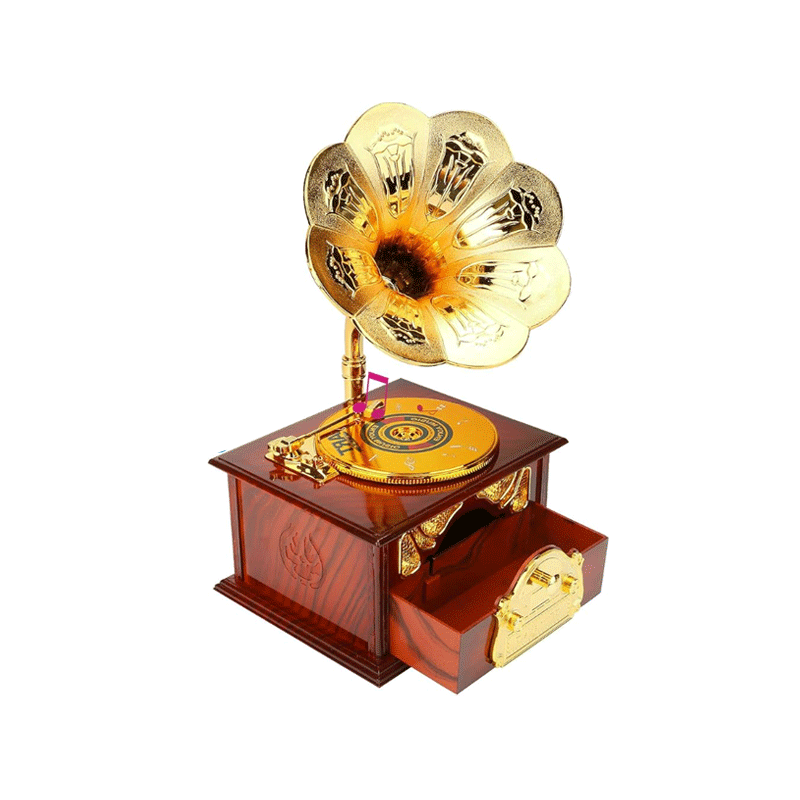 ANTIQUE GRAMOPHONE DECOR RETRO MUSIC BOX BROWN