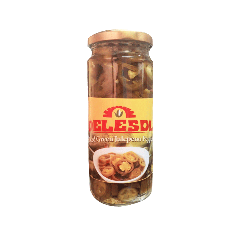 DELESOL SLICED GREEN JALEPENO PEPPERS 380GM